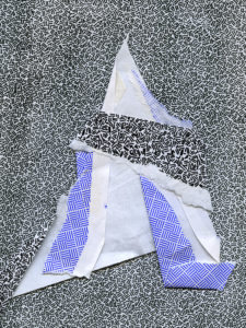 blue, black, and white envelope collage, security envelope art